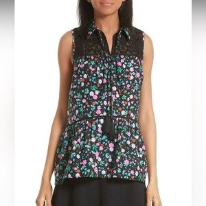 Kate Spade Black Sleeveless Cotton Silk Peplum Lace Top sz L